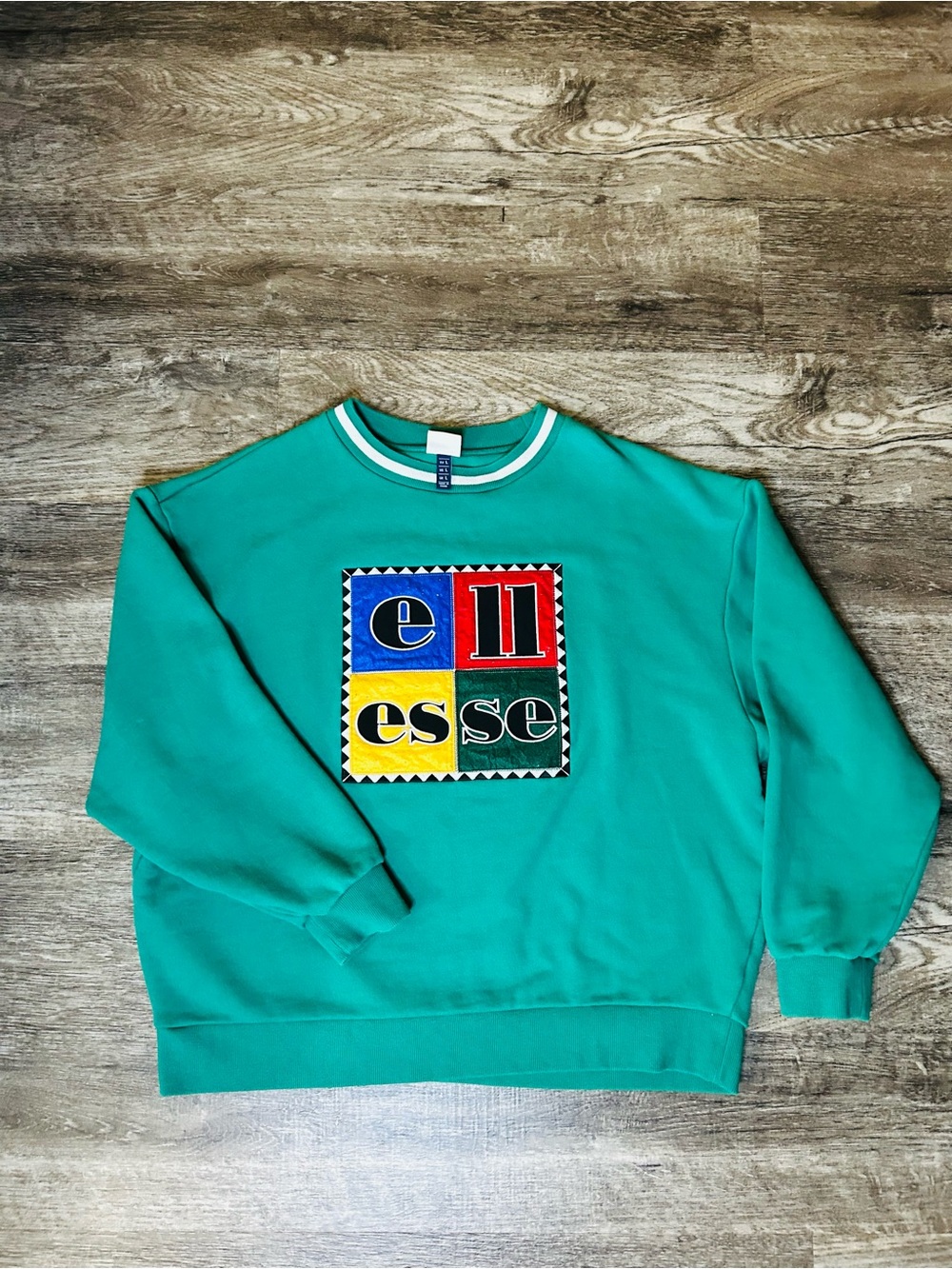 Ellesse Teal Crewneck with Multicolor Logo Patch